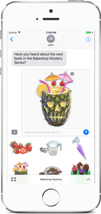 Free iOS sticker pack for the Bakeshop Mystery Series